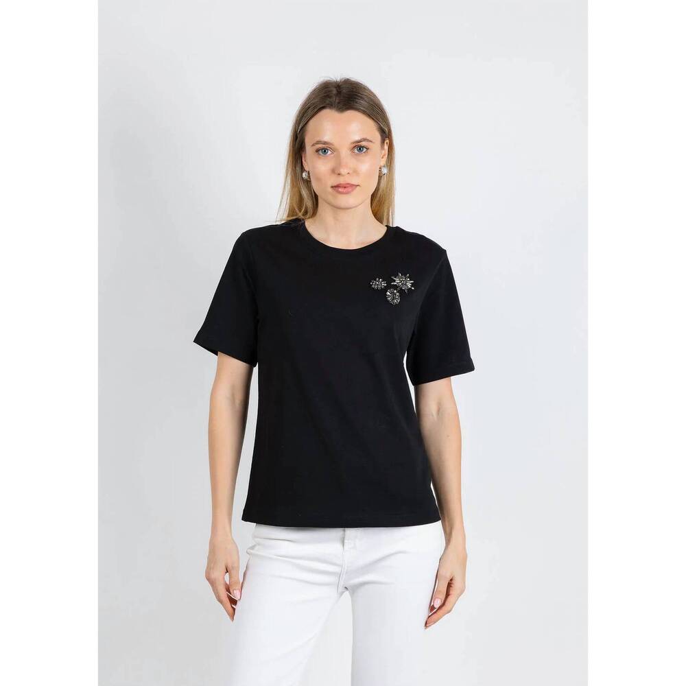 NEW MARGITTES flower gem short sleeve tee in black